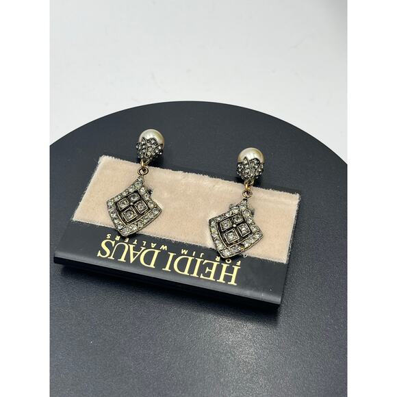 HEIDI DAUS Crystal Pave Diamond Pearl Drop Dangle Earrings Vintage Style Glamour - Picture 5 of 11